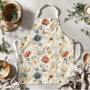 Delantal Flores Silvestres Secas Antiguas Terracota Marina