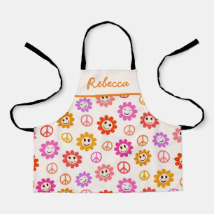 Delantal Flores sonrientes felices con signos de paz para c