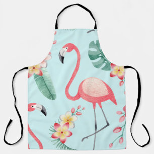 Delantal Flores tropicales Flamingos Patrón de acuarela