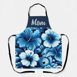 Delantal Flores tropicales hawaianas Patrón azul Hibiscus