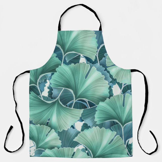 Delantal Flores tropicales, hojas, fondo continuo (Anverso)
