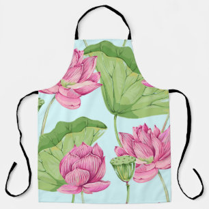 Delantal Flores tropicales, hojas, loto rosado, lirio acuát