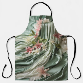 Delantal Flores verdes, crema, sedas y rosadas
