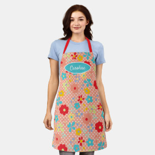 Delantal Flores Vintage divertidas Patrón Polkadots En El C