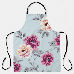 Delantal flores violetas y amarillas con patrón de hojas en
