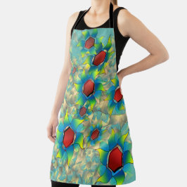 Delantal Flores virtuales diferentes, pétalos azules sobre 