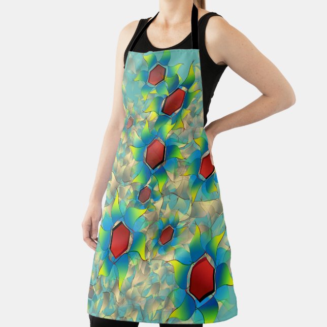 Delantal Flores virtuales diferentes, pétalos azules sobre  (in situ)