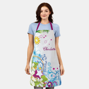 Delantal Flores y estrellas retro lindas, grunge femenino