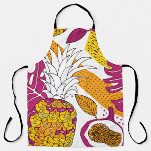 Delantal Flores y frutas tropicales, impresión exótica bril