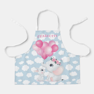 Delantal Flores y globos de elefante y conejito