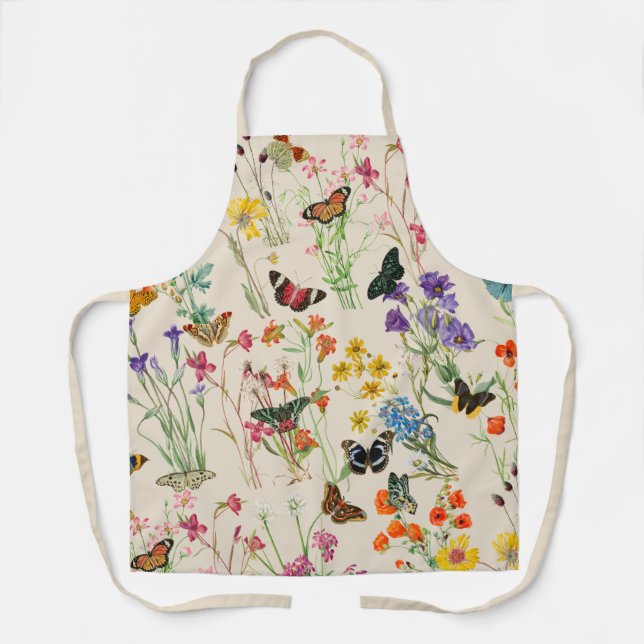 Delantal Flores y mariposas acuáticas Jardín floral (Anverso)
