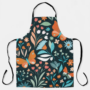 Delantal Flores y mariposas, patatas sin costura decorativa