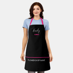 Delantal Florist Business Name Employee Pink Black