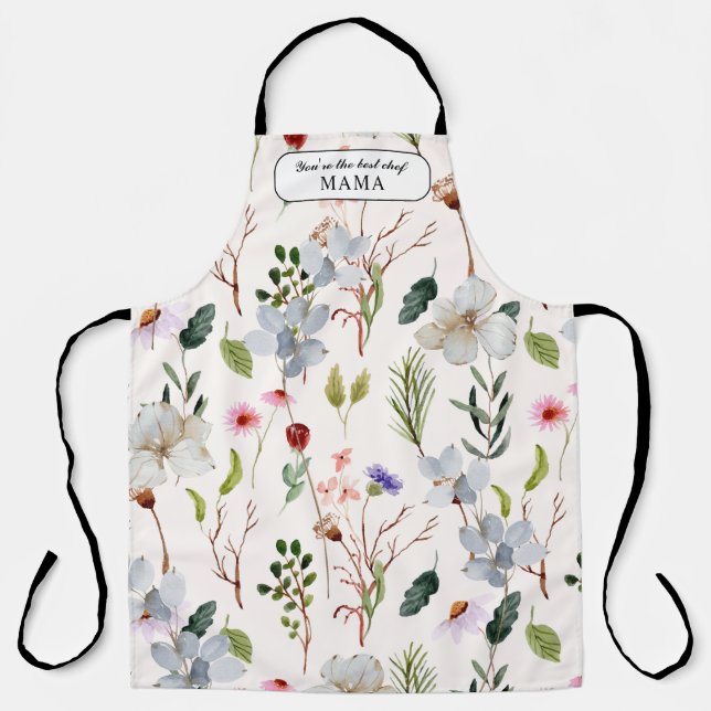 Delantal Foliage floral personalizada Mejor Chef Mamá (Anverso)