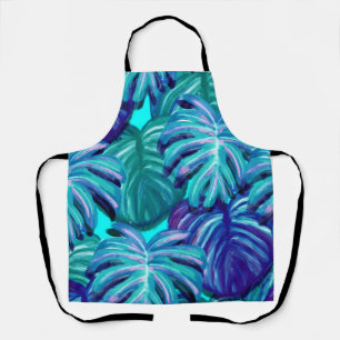 Delantal Foliage Tropical Turquesa Azul verde y negro
