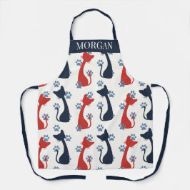 Delantal Folk Art Cat Pattern | Farmhouse Kitchen