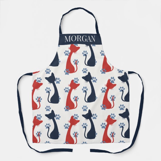 Delantal Folk Art Cat Pattern | Farmhouse Kitchen (Anverso)