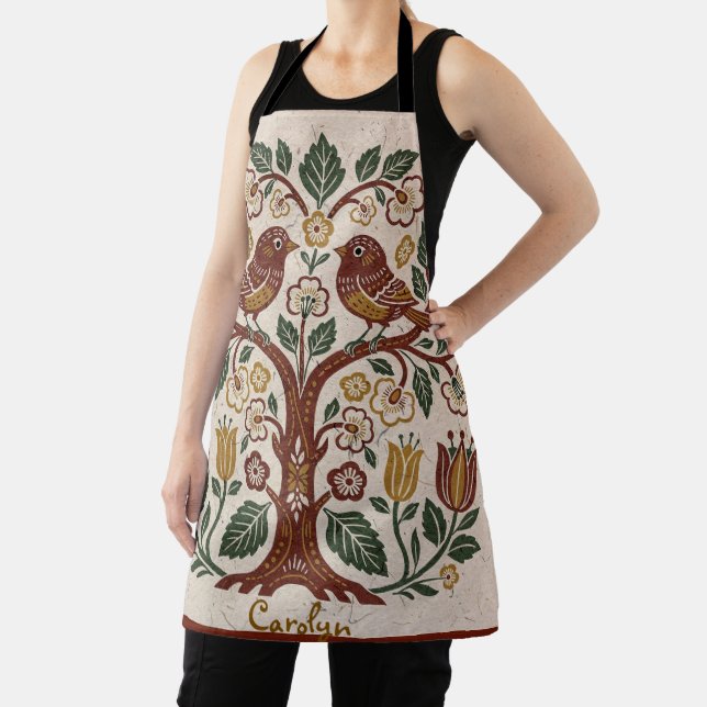 Delantal Folk Art Personalized Bird Medium Apron (in situ)