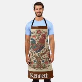 Delantal Folk Art Rooster Personalized Large Apron