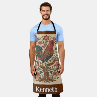 Delantal Folk Art Rooster Personalized Large Apron
