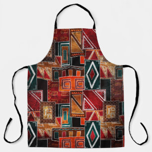 Delantal Folk nativo, fondo ornamental gris.