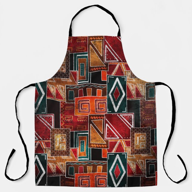 Delantal Folk nativo, fondo ornamental gris. (Anverso)
