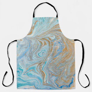 Delantal Fondo acrílico de mármol, azul con brillo dorado