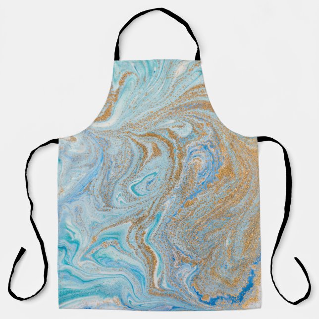 Delantal Fondo acrílico de mármol, azul con brillo dorado (Anverso)