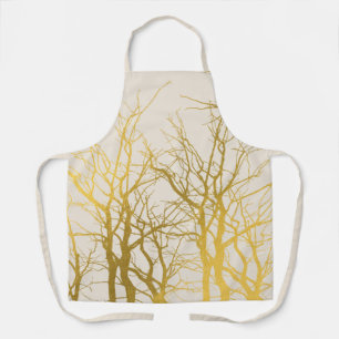 Delantal Fondo Beige del patrón de ramas de árbol de oro 