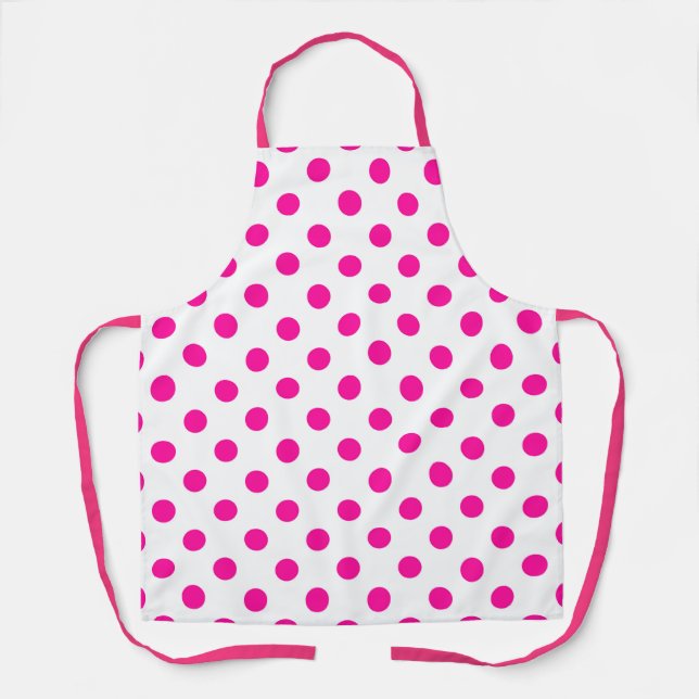 Delantal Fondo blanco puntos rosados de polka (Anverso)