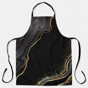 Delantal fondo de agate negro abstracto con venas doradas,