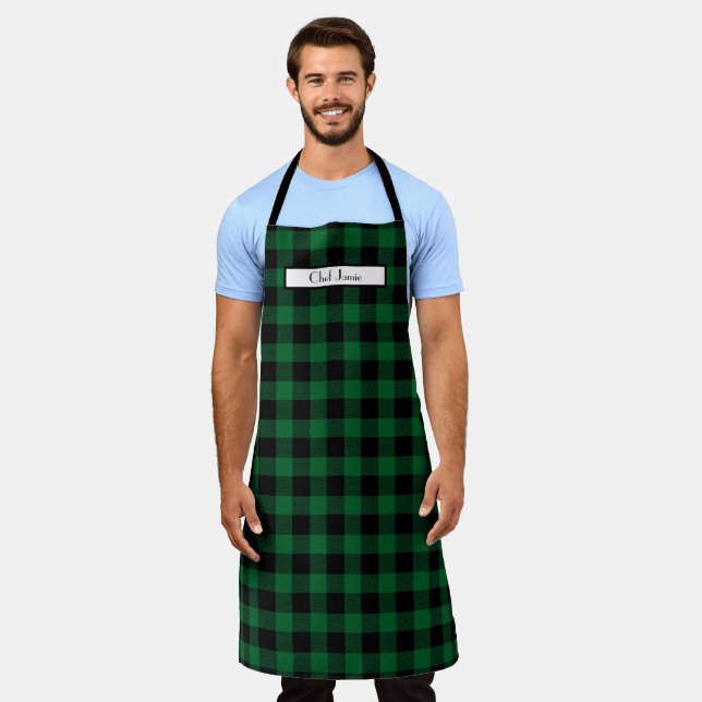Delantal Fondo de bricolaje verde negro Buffalo Check Plaid (Gastado)