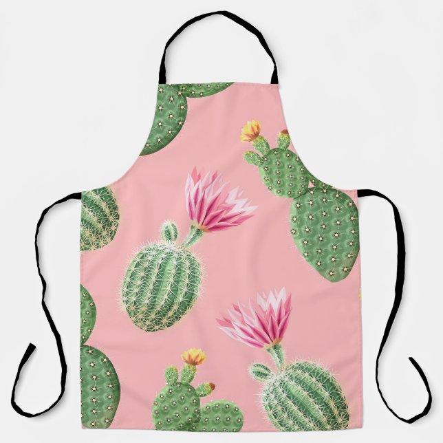Delantal Fondo de luz de cactus de flores rosadas (Anverso)