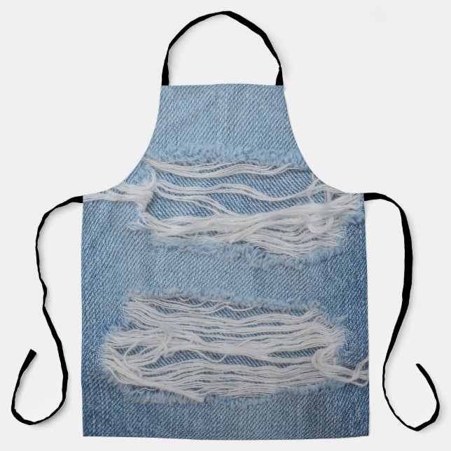 Delantal Fondo de textura de vaqueros de denim azul rotos.  (Anverso)