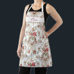 Delantal Fondo floral-blanco rococó francés personalizado<br><div class="desc">Elegante,  romántico y ornamentado estilo rococó francés sin fisuras floral con rosas rosas rosas rosas y rollos decorativos sobre fondo blanco. Personalizable opcional de elementos en blanco para su nombre o monograma. El color de la correa es personalizable.</div>