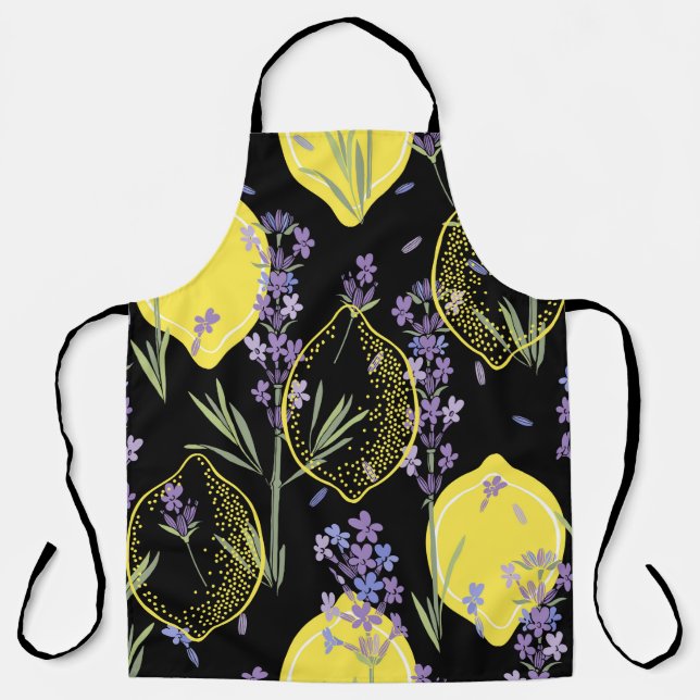 Delantal Fondo floral con flores de lavanda dibujadas a man (Anverso)