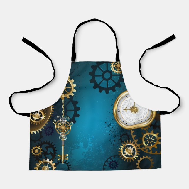 Delantal Fondo turquesa de vapor con engranajes (Anverso)