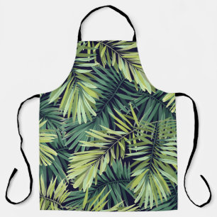 Delantal Fondo verde claro con plantas tropicales. Costura