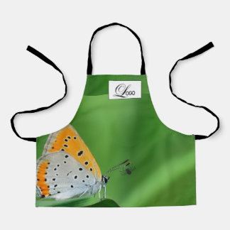 Delantal Fondo verde y mariposa amarilla y blanca y araña