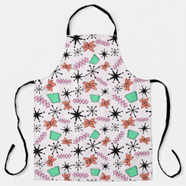 Delantal Formas atómicas retro Naranja rosa y verde