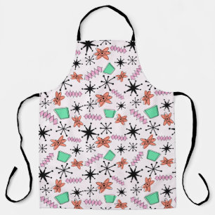 Delantal Formas atómicas retro Naranja rosa y verde