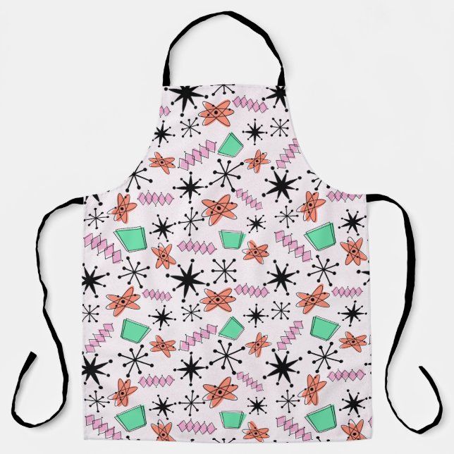 Delantal Formas atómicas retro Naranja rosa y verde (Anverso)