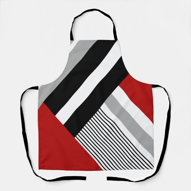 Delantal Formas geométricas de rojo, gris, blanco y negro (Anverso)