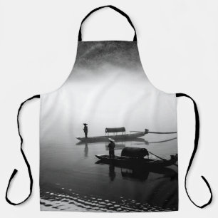 DELANTAL FOTO DE GRAYSCALE DE DOS BARCOS DE FILA