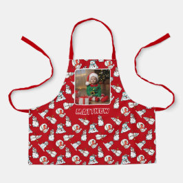 Delantal Foto De Niños Navidades Blancos Y Rojos De Snowman
