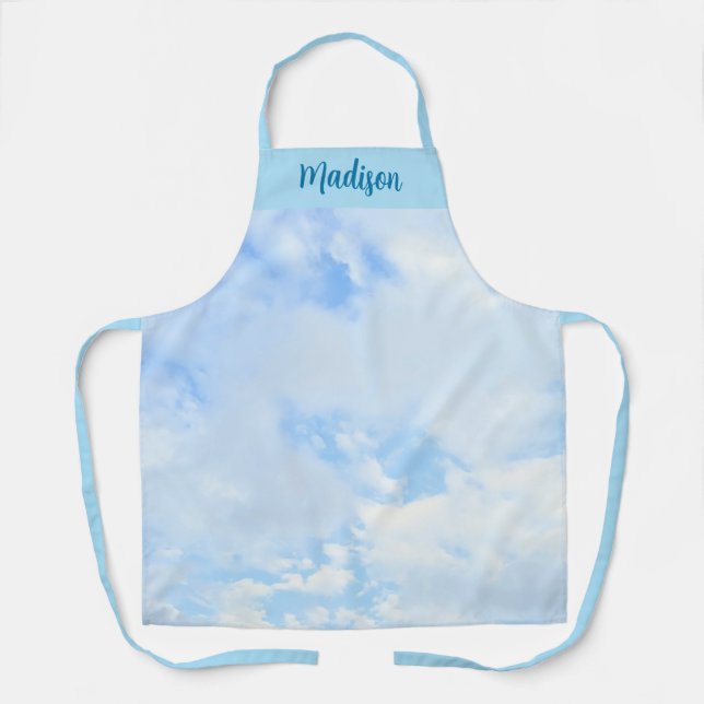 Delantal Foto de Peaceful Light Blue Sky Custom Name (Anverso)