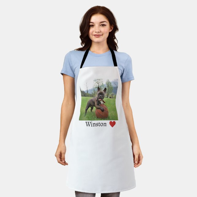 Delantal Foto de perro y nombre Bulldog francés femenino (Gastado)