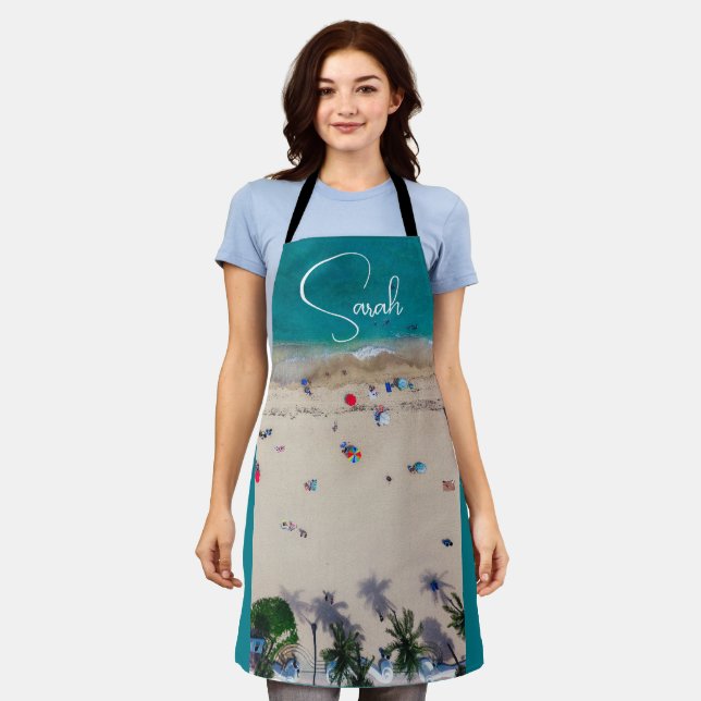 Delantal Foto de turistas tomando el sol con el nombre de u (Gastado)