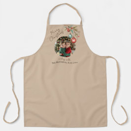 Delantal Foto familiar Niños Beige Feliz Navidad