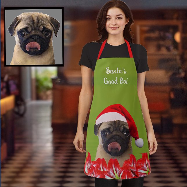 Delantal Foto personalizada de perro con sombrero rojo de S (Subido por el creador)